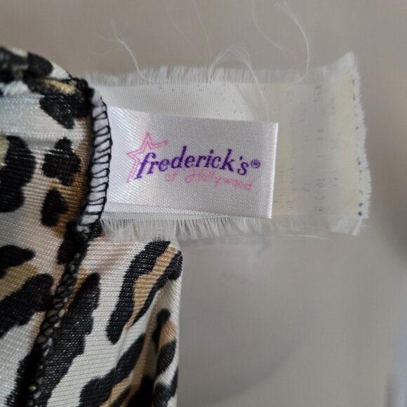 Frederick's Of Hollywood Size M Vintage Leopard Slip Dress Gown Sheer w/ Slit - Picture 14 of 16